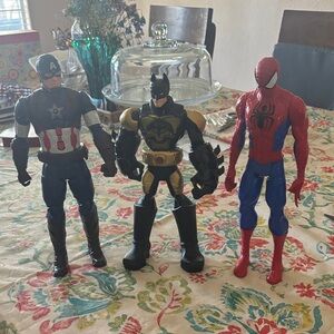Three Superhero Action Figures - Captain America, Batman, Spider-Man